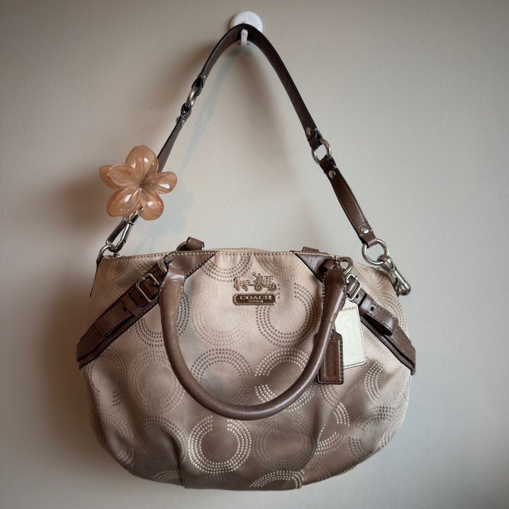 Coach Signature Shoulder Bag –Gold Tone with Brown Leather Trim